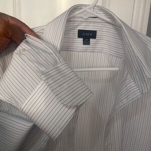 Thin Striped J Crew Classic dress shirt white with blue stripes Sz MT